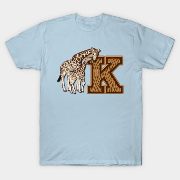 Mom and Baby Giraffe Monogram K T-Shirt by AlondraHanley